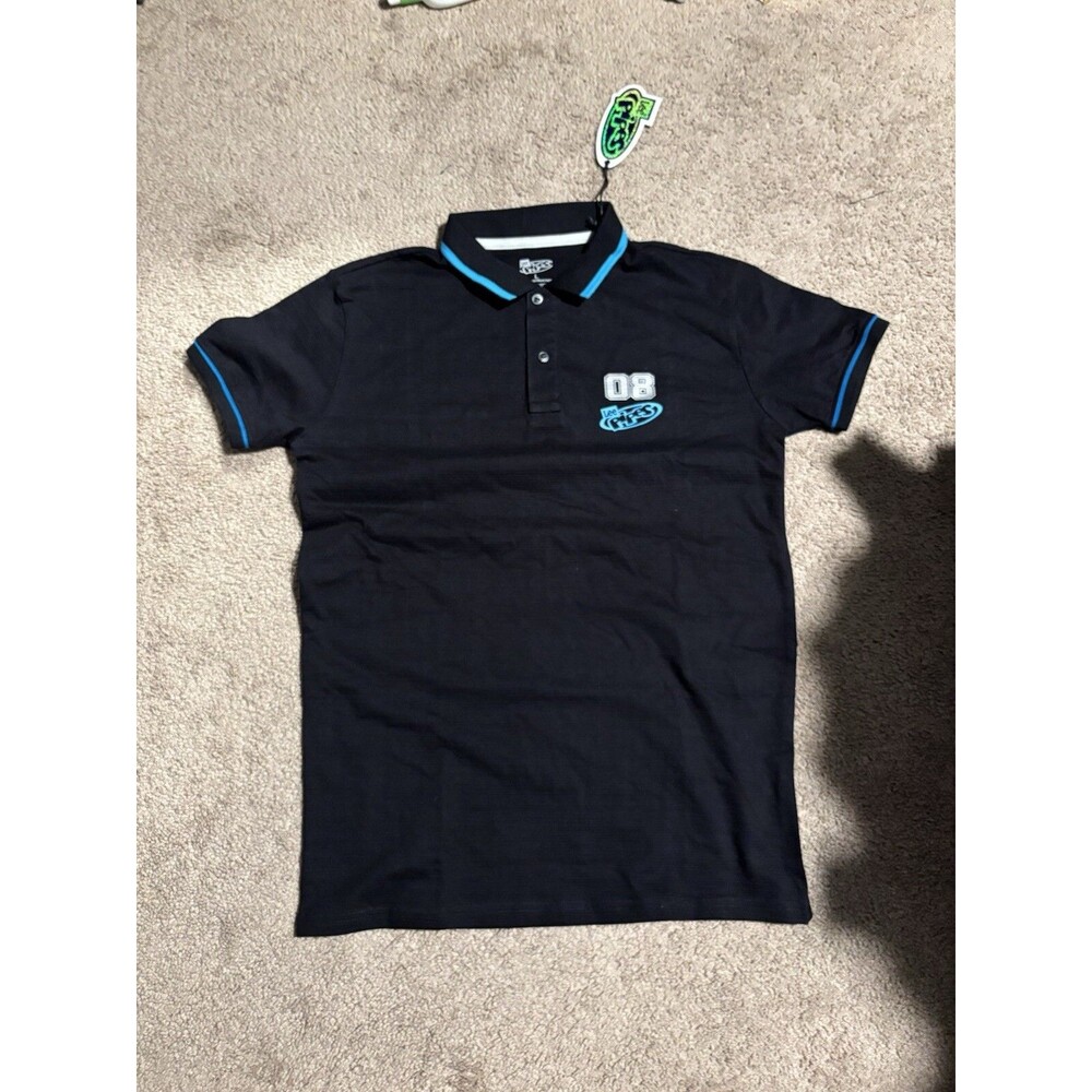NWT Women’s Large Lee Pipes Phillipines 08 Graphic Polo T-Shirt Black & Blue Ret